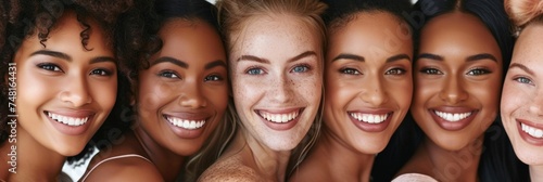 Portrait of young multiracial women standing together and smiling at camera