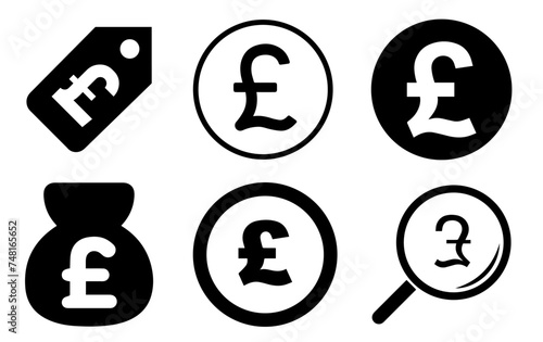 Pounds sterling money coins set vector icons
