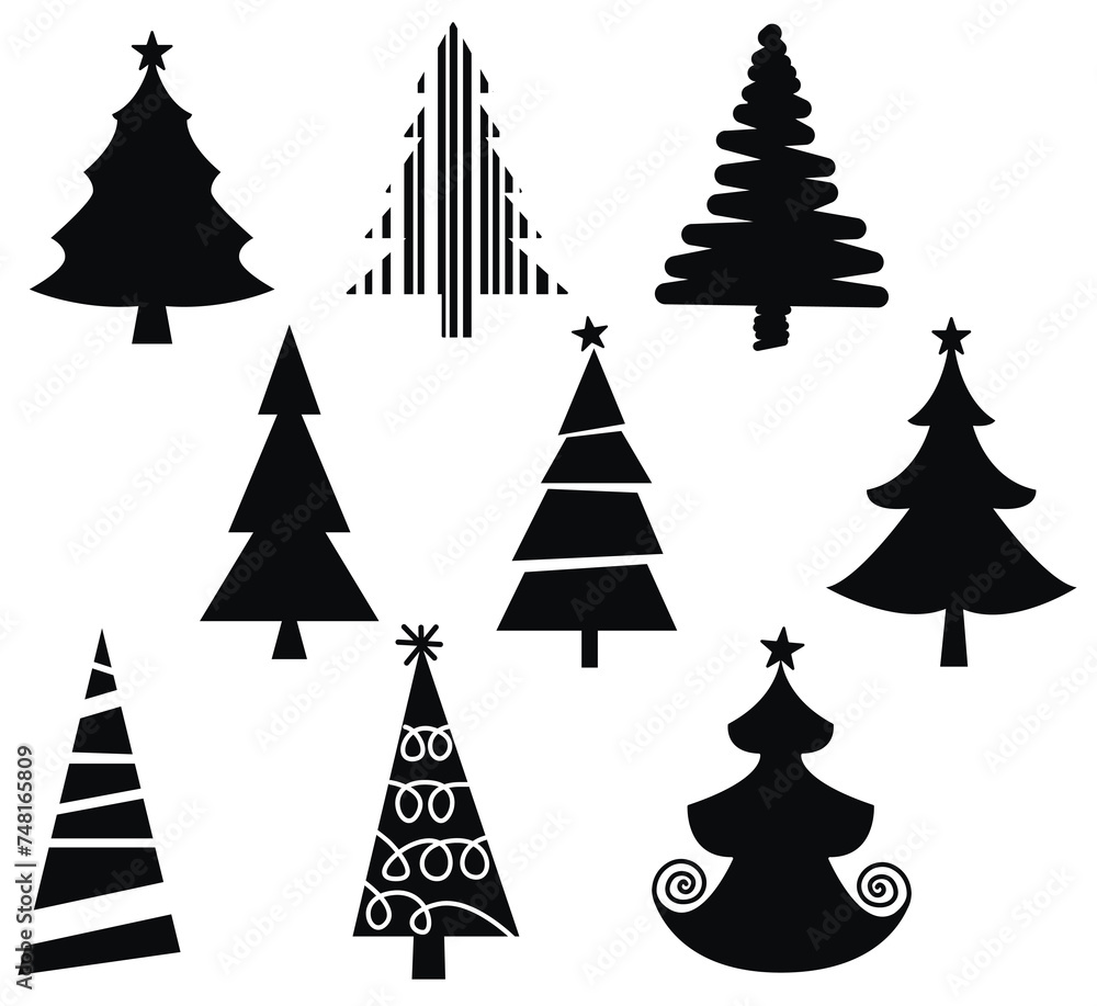 Obraz premium Christmas trees new year set vector icons