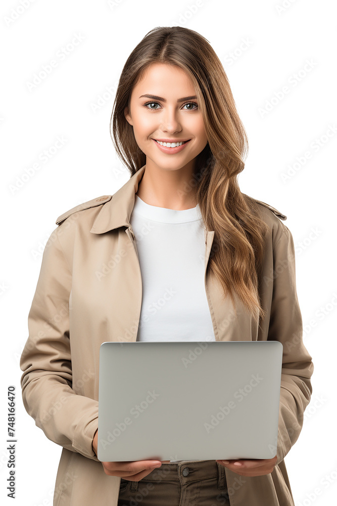 Business woman with laptop isolated on a transparent background Business woman with laptop isolated on a transparent background