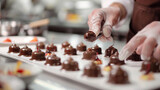 A close-up of a skilled pastry chef creating intricate and delectable chocolate desserts realistic stock photography