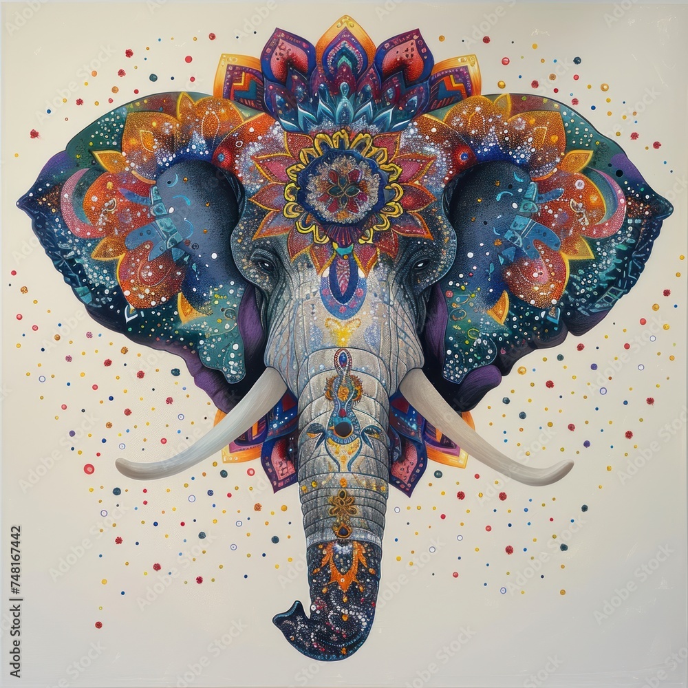 Harmonious blend of animal grace and mandala intricacy a splash of colors creating a peaceful