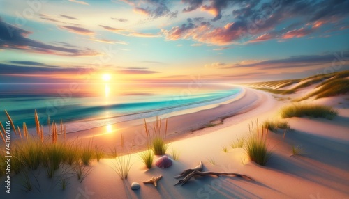Spring's Serenade at Sunset: A Coastal Symphony of Sand and Sea © pickbiz