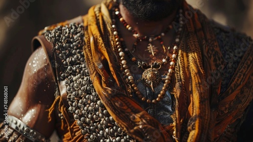 Wearing a chainmail vest and carrying a sword the Rajput warrior exudes confidence and power. photo