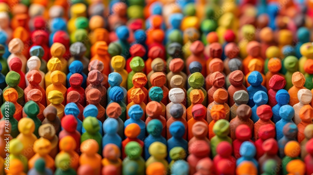 a group of multicolored wooden figures are shown in a close up view of a group of wooden figures.