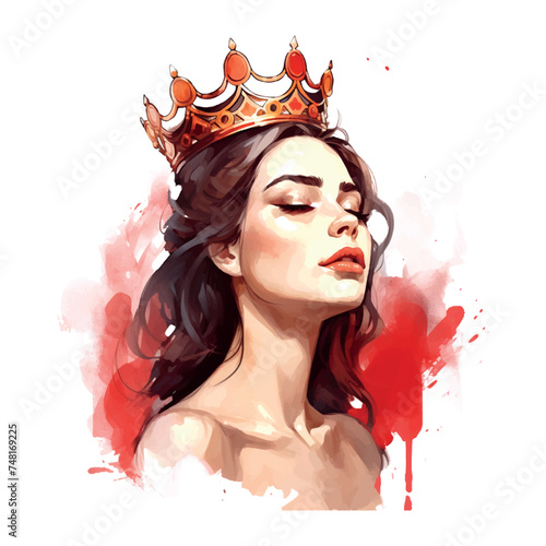 woman with a crown on her head, clipart, streaming, stylised comic art, closing eyes, e - girl, devotion to the scarlet woman, worthlessness, beautiful clothes
