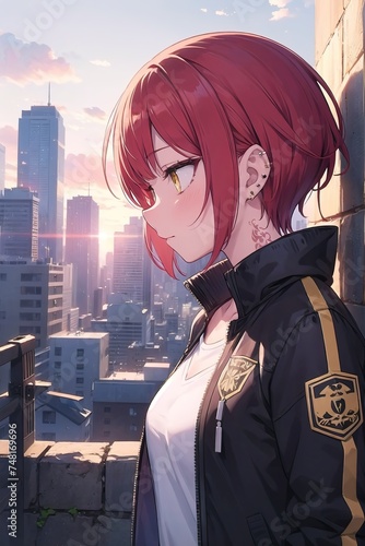 Femme de profil portant une veste