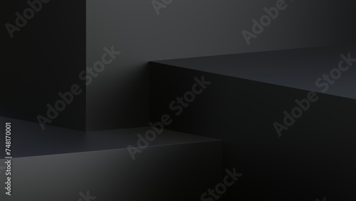 Black background for product presentation with shadows and light. Empty podiums on black color. Mockup. © HalukYakup
