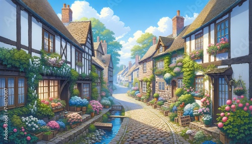 Springtime Bliss in a Quaint Tudor Village: Cobblestone Streets and Floral Abundance