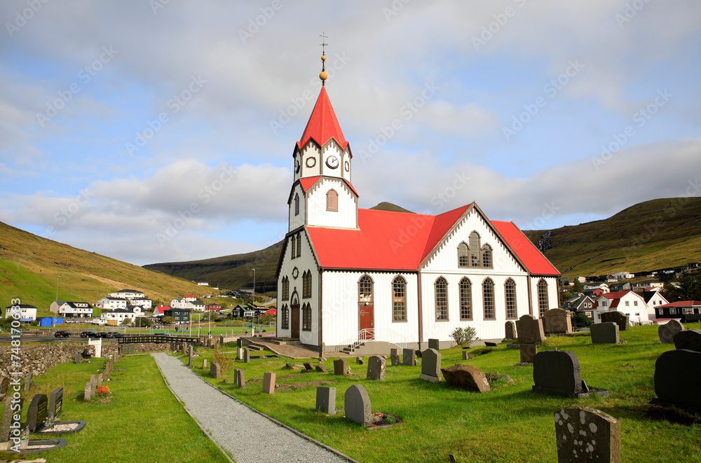 Beautiful church in Sandavagur, Faroe islands