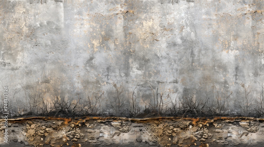 a concrete wall with grass growing out of it and a fire hydrant in the middle of the wall and a fire hydrant in the middle of the wall. a concrete wall with grass growing out of it and a fire hydrant in the middle of the wall and a fire hydrant in the middle of the wall.