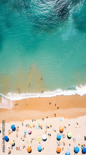 Charm of the Coastline: Aerial View of a Bustling Beach
