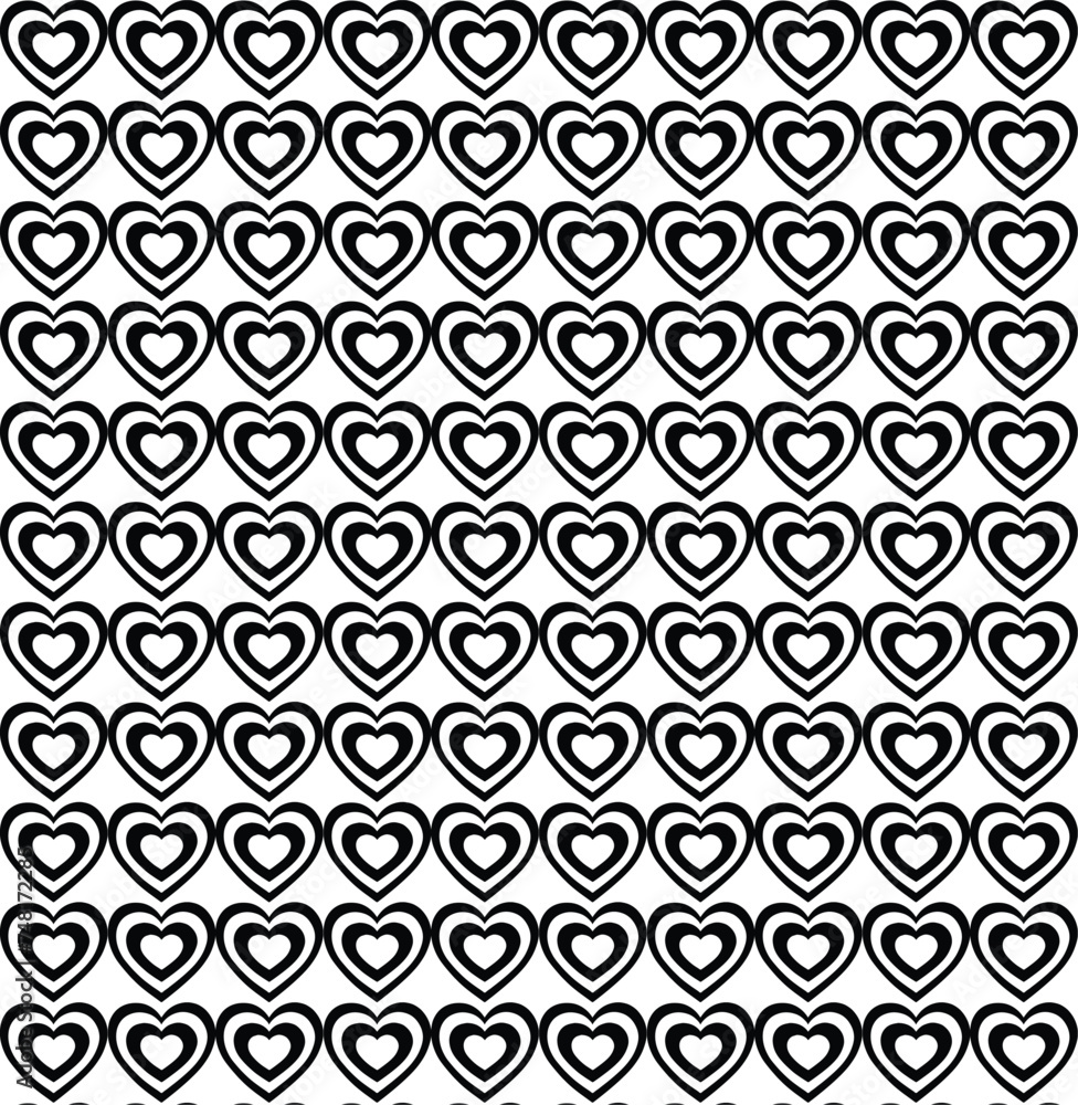 Hearts seamless pattern. Cute Hand-drawn nursery cartoon doodle. Childish vector illustration, simple  style. Black hearts on a white background Perfect for printing fabrics, packaging, clothes