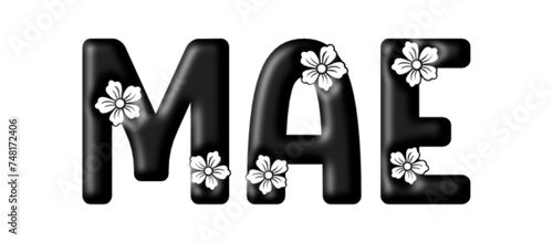 Mae- name black color - written with engraved typical Hawaiian hibiscus flowers- ideal for websites, e-mail, sublimation greetings, banners, cards, t-shirt, sweatshirt, prints, cricut, silhouette,	