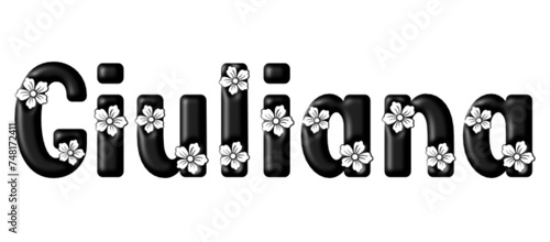 Giuliana - name black color - written with engraved typical Hawaiian hibiscus flowers- ideal for websites, e-mail, sublimation greetings, banners, cards, , sweatshirt, prints, cricut, silhouette,	