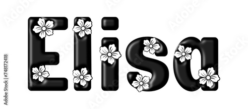 Elisa - name black color - written with engraved typical Hawaiian hibiscus flowers- ideal for websites, e-mail, sublimation greetings, banners, cards, t-shirt, sweatshirt, prints, cricut, silhouette, 