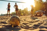 volleyball on the beach in summer. focus on the ball. Vacation Concept. Sport Concept with Copy Space. Beach Volleyball.