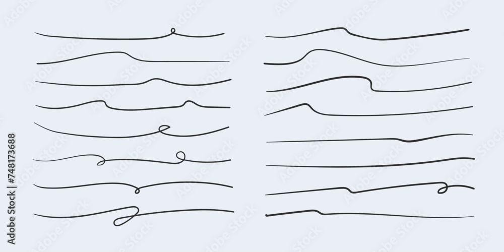 Vector illustration of scribble anderlines isolated on blue background. Vector set of hand drawn underline. Vector illustration of scribble anderlines isolated on blue background. Vector set of hand drawn underline.