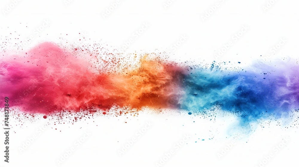 vibrant powder eruption against a white background. Vibrant particles of dust burst vibrant powder eruption against a white background. Vibrant particles of dust burst