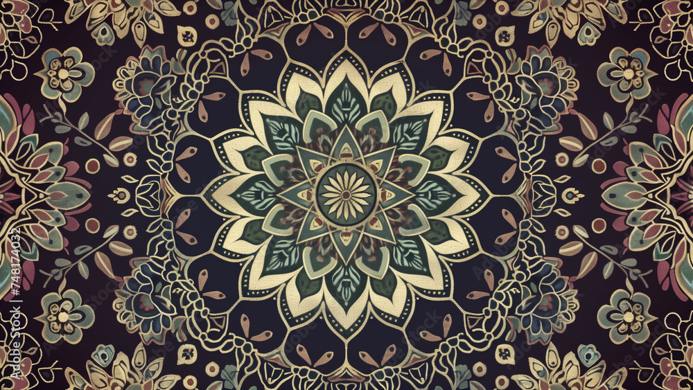 Kaleidoscope of Nature: Detailed Mandala Pattern with Floral Elements and Fine Lines
