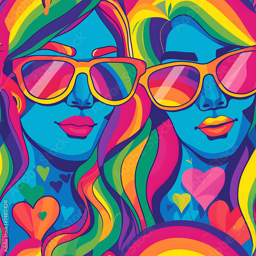 Pop Art - Two Smiling Women LGBTQ Colors