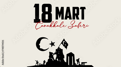 18 March, Canakkale Victory Day Turkey celebration card. (Turkish name; 18 mart Canakkale zaferi illustration)