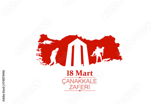 18 March, Canakkale Victory Day Turkey celebration card. (Turkish name; 18 mart Canakkale zaferi illustration) photo
