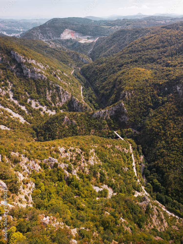 Fototapeta premium Drone shot of the river's canyon in the mountains, near Uzice, Serbia