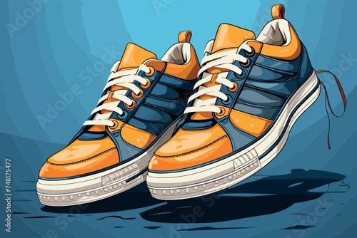 A pair of Sneaker, sport shoes - comic book style, cartoon vector illustration on abstract background.