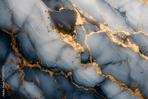 Blue with gold luxury marble abstract background. Liquid marble ink texture. Close-up surface grunge stone texture