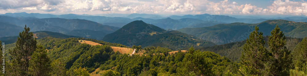 Panorama on mountains, forest and cottages, Tara, Serbia