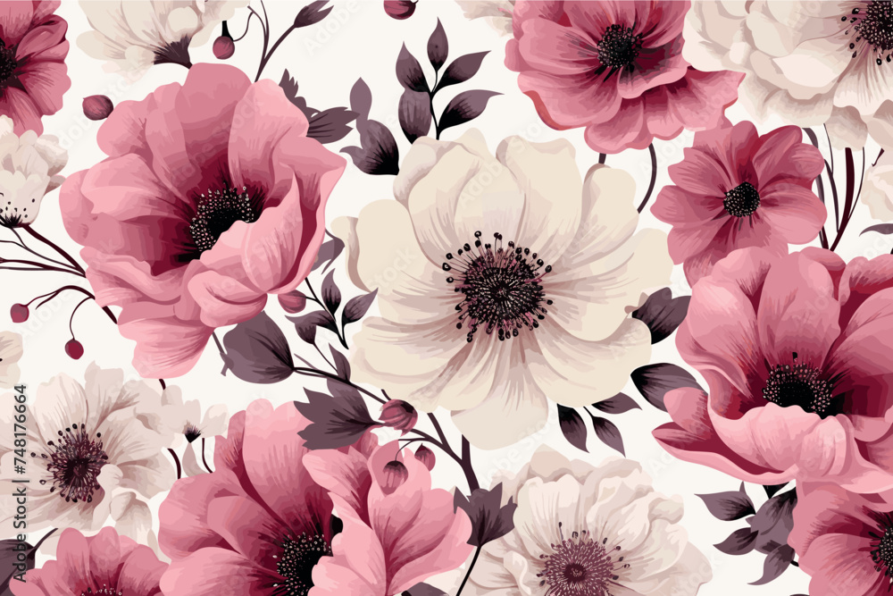 Seamless pattern of flowers. Handmade, watercolor. Wallpaper, fabric design.