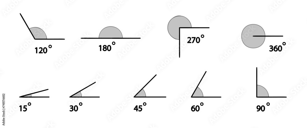 Different degrees angles set. Geometric mathematical degree angle isolated Png - obrazy, fototapety, plakaty 