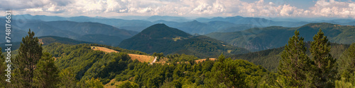 Panorama on mountains, forest and cottages, Tara, Serbia