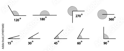 Different degrees angles set. Geometric mathematical degree angle isolated Png