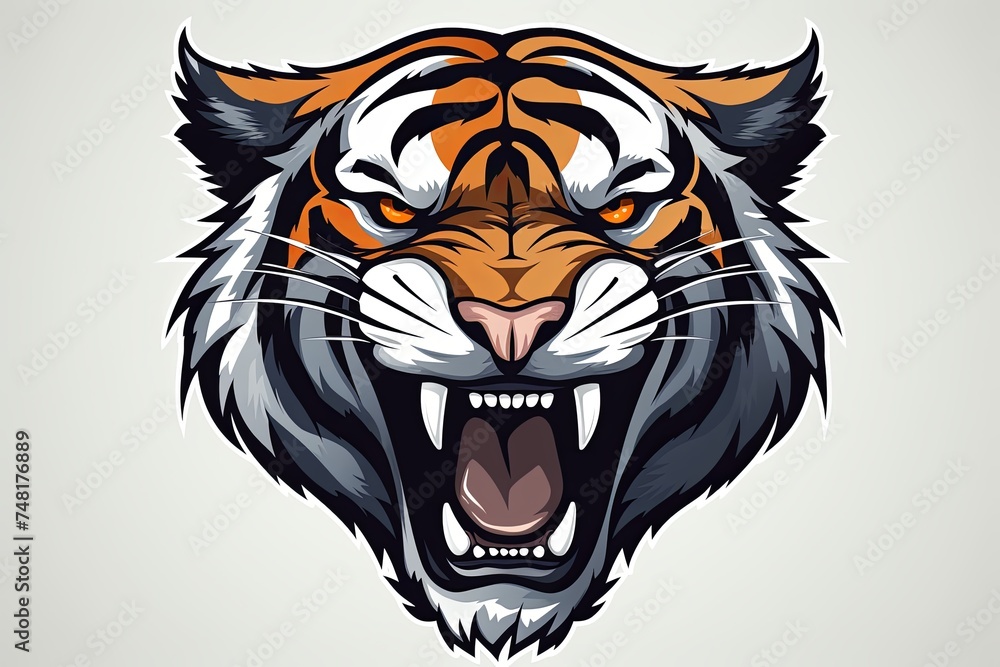 Roaring Tiger head icon sticker clipart illustration and esports mascot logo concept