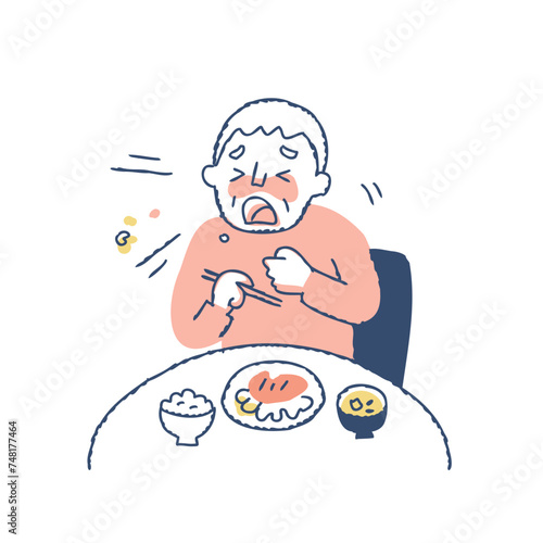 食事中にむせるシニア男性