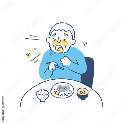 食事中にむせるシニア男性