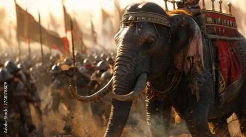 A carefullytrained war elephant its movements precise and swift following the commands of its handler as it charges into battle with unwavering loyalty.