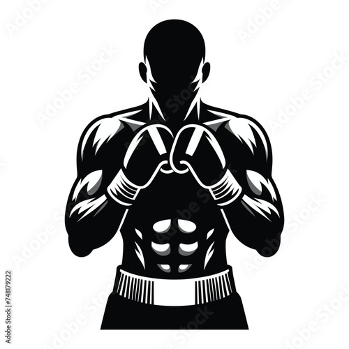 Man boxing boxer athlete half body vector design illustration, sport fighter, box combat, Boxer fighting in gloves, punching with fist design template isolated on white background