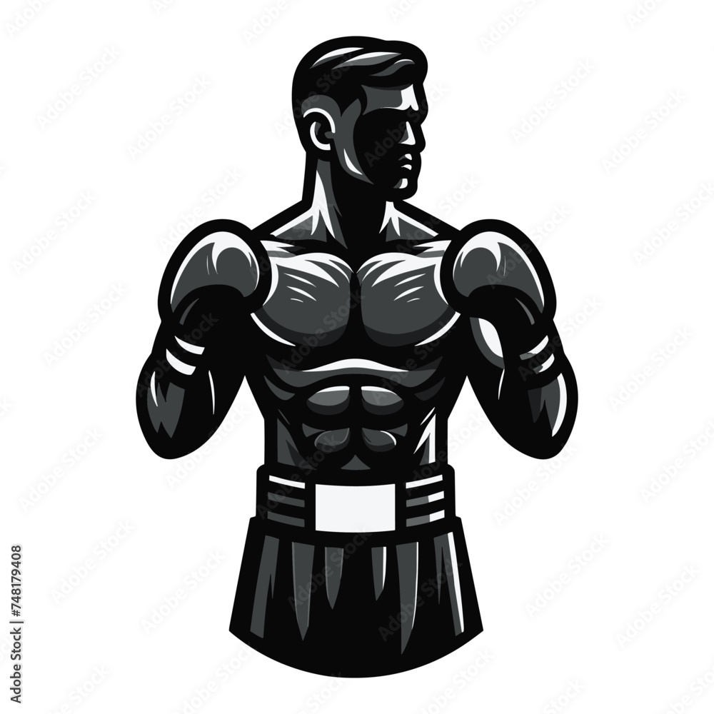 Man boxing boxer athlete half body vector design illustration, sport fighter, box combat, Boxer fighting in gloves, punching with fist design template isolated on white background