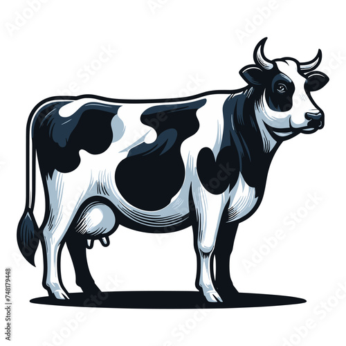 Cow full body vector illustration, farm pet, animal livestock, for butchery meat shop and dairy milk product, agriculture concept, design template isolated on white background