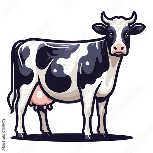 Cow full body vector illustration, farm pet, animal livestock, for butchery meat shop and dairy milk product, agriculture concept, design template isolated on white background