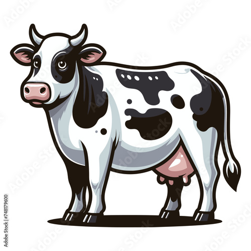 Cow full body vector illustration, farm pet, animal livestock, for butchery meat shop and dairy milk product, agriculture concept, design template isolated on white background