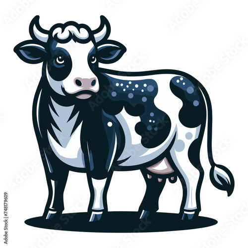 Cow full body vector illustration, farm pet, animal livestock, for butchery meat shop and dairy milk product, agriculture concept, design template isolated on white background