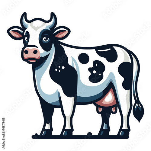 Cow full body vector illustration, farm pet, animal livestock, for butchery meat shop and dairy milk product, agriculture concept, design template isolated on white background