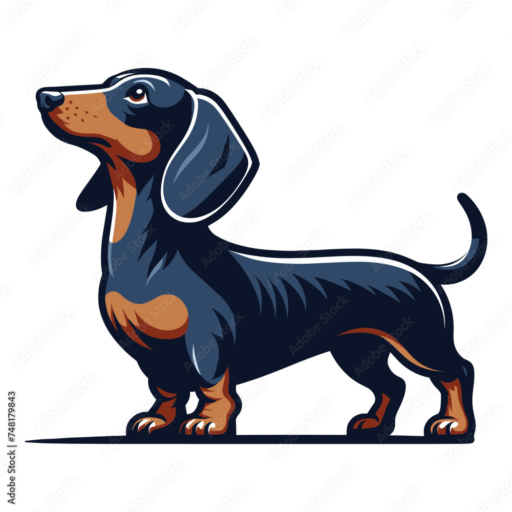 Cute adorable dachshund dog cartoon character vector illustration, funny pet animal dachshund puppy flat design mascot logo template isolated on white background