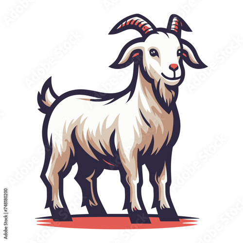 Goat full body vector illustration, farm pet, animal livestock, for butchery meat shop and dairy milk product, design template isolated on white background