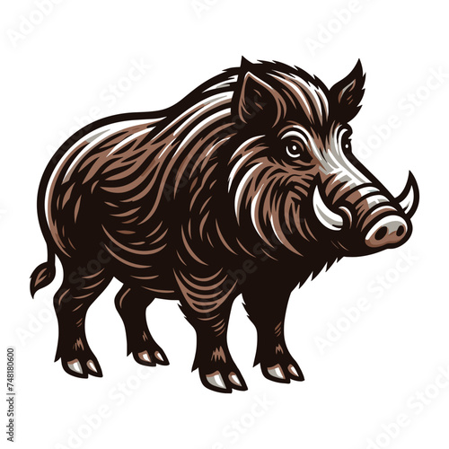 Wild hog boar pig full body design vector illustration  beast animal wildlife template isolated on white background