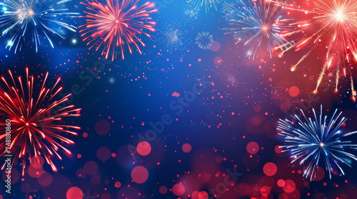 4th of July Fireworks. Red and Blue Background. Room for Copy.